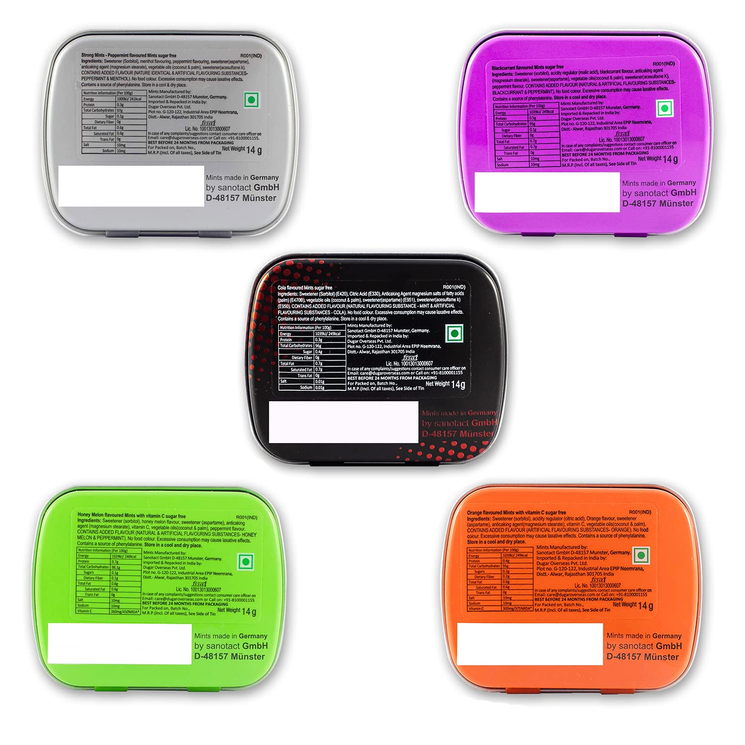 ASSORTED PACK OF 5 - HONEY MELON, ORANGE, BLACKCURRANT, COLA & STRONG